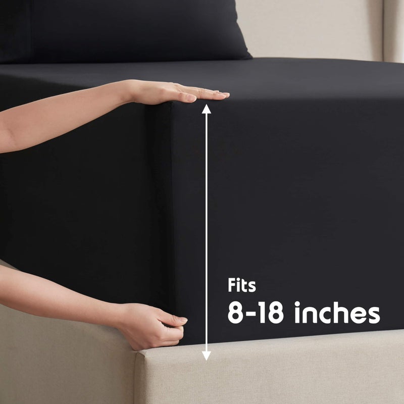 Nestl Full XL Sheet Set - Luxury 1800 Ultra-Soft Microfiber Full Extra Long Bed Sheets - Double Brushed - Deep Pockets - Easy Fit - 4 Piece Set - Bedding Sheets & Pillowcases (Full XL, Black) - Image 4
